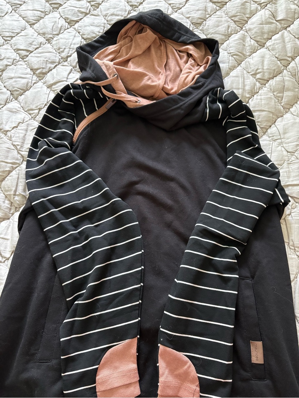 Maurices Black Hoodie with Pink Hood Lining and Striped Sleeves